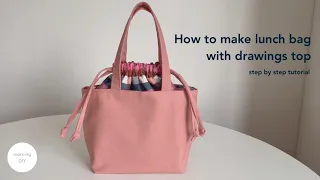 DIY Lunch bag with drawings top | How to make drawstring lunch bag