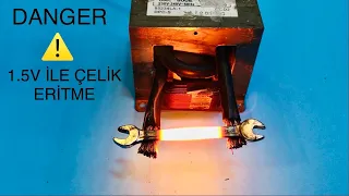 ÇILGIN DENEY 2 - (1.5 VOLT) İLE ÇELİK ERİTME - TRAFOLAR NASIL ÇALIŞIR - Microwave Experiments