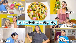 My Productive Sunday Vlog 🩵 | Healthy breakfast,Cleaning,Haul,Pizza Party & much more | Sonia Sau