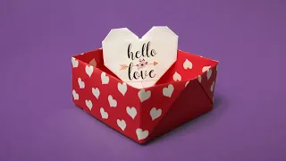 Оригами коробочка с сердечками 💕 Простое оригами из бумаги без клея 💕 Origami Heart Box