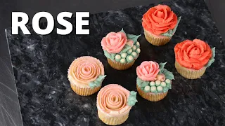 How to make a Buttercream rose cupcake set  [ Cake Decorating For Beginners ]