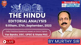 The Hindu Editorial Analysis by Murthy Sir | 27th September 2023 | English Vocabulary