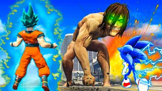 Goku and Sonic BATTLE the Attack Titan in GTA 5