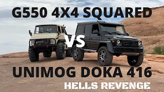 Mercedes G550 4x4 Squared vs Unimog 416 Doka, Hells Revenge, Hells Gate, Moab Utah