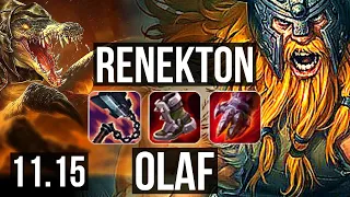 RENEKTON vs OLAF (TOP) (DEFEAT) | 7 solo kills, 600+ games, 1.0M mastery | KR Diamond | v11.15