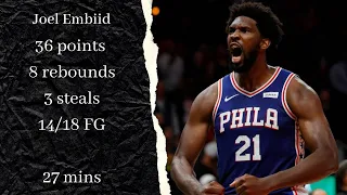 Joel Embiid playoff career high 36 points and 8 rebounds in Game 3 vs Washington Wizards