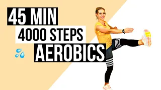 45 min 4000 STEPS 🎵 Cardio Aerobics + ABS | Walking Workout to the beat