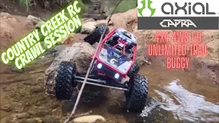 RC Country 🎶 Creek Crawl w/the RED Axial Capra 1.9 4x4 4WS 1/10 Unlimited Trail Buggy