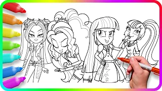 Coloring Pages EQUESTRIA GIRLS - Twilight Sparkle and Dazzlings. How to color My Little Pony