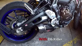 2017 Yamaha MT07 - Yoshimura R77 With and Without Db Killer Sound Comparison