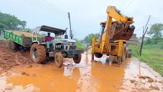 Eicher 485 with Full Loaded Trolley of Sand Stuck Badly Pulled by Sonalika 60 and JCB