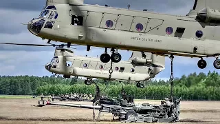 Chinook HEAVY LIFT Helicopter Sling Load MASSIVE M777 Howitzer