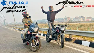 Bajaj Pulsar 220F vs TVS Apache RTR 200 4V || Long Race