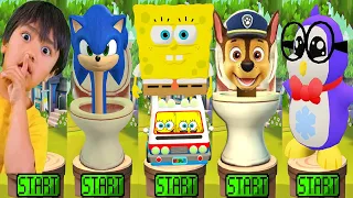 Tag with Ryan vs Paw Patrol Chase vs Skibidi Sonic vs SpongeBob Run - All Characters Unlocked