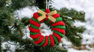 How to CROCHET Curly Wreath Ornament Pattern - Fast and Easy Christmas Gifts by Naztazia