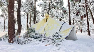 Snow BOMB 40cm, Wind Chill -22, HEAVY SNOW CAMPING on Christmas | Logs fall from the sky