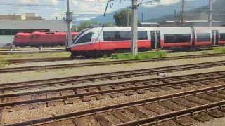 OBB EC 85 train departing Innsbruck, Austria, 2023-08-26