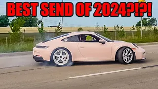 WILD PINK PORSCHE DOES INSANE DRIFT LEAVING CAR MEET! (THE BEST FULL SENDS OF THE YEAR??)