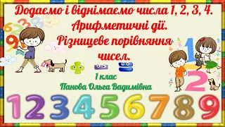 Додаємо і віднімаємо числа 1, 2, 3, 4.Арифметичні дії. Різницеве порівняння чисел. Математика 1 клас