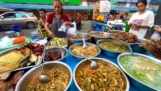 $1 Only ! Delicious Khmer food for dinner in Phnom Penh City - Cambodian street food tour