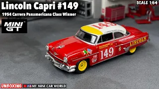 『MY MINI CAR WORLD』UNBOXING MINI GT 1/64 LINCOLN CAPRI # 149 -1954 Carrera Panamericana Class Winner