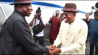 Former President Goodluck Jonathan Lands In Port Harcourt To Honour Fubara’s Invitation
