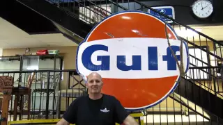 Gulf Advertising sign. Gasoline Braxton's Auction.  Amazing people 2016 & signs