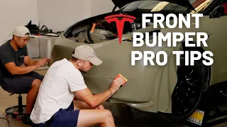 Wrapping a Model Y Front Bumper in Avery Satin Khaki Green | EP4 | TESBROS