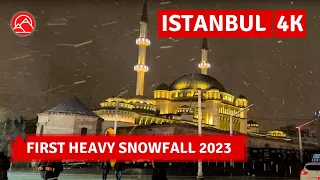 First Heavy Snowfall Istanbul 2023 City Center Istiklal - Taksim Walking Tour|4k UHD 60fps