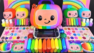 Cocomelon Rainbow Slime Mixing Random Cute, shiny things into slime #ASMR #slimevideos #슬라임