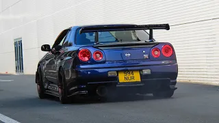 Nissan Skyline R34 Sound Compilation | Slides , Flames , Accelerations , ...