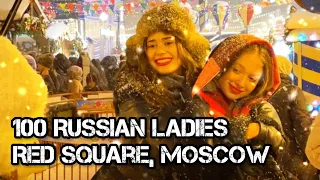 100 Russian LADIES on Red Square of Moscow in Winter