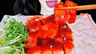 ASMR SALMON SASHIMI FIRE CHICKEN & HORSERADISH SAUCE MUKBANG 연어회 불닭소스 & 홀스래디쉬 소스 먹방 EATING SOUNDS