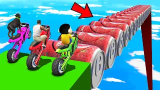 SHINCHAN AND FRANKLIN TRIED JUMPING ON THE HARDEST CANS BRIDGE PARKOUR JUMP CHALLENGE GTA 5
