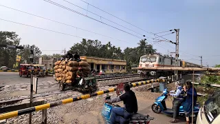 Dangerous Situation Motor van Stuck on railgate : High speed train Furiously coming on railyard