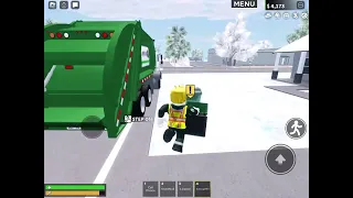 Rear loader garbage truck number 1023538 on green trash bins roblox ERLC