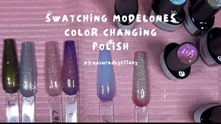 Swatching Modelones color changing gel polish! Beautiful colors!