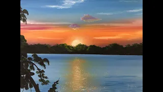 #359 evening lake scene "How to paint in acrylic"