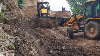 JCB Backhoe Loader-Leveling Hilly Road-Road Construction Video