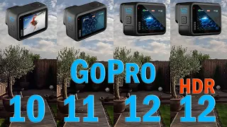 GoPro Hero 10 11 12 and 12 HDR 4K60 Shocking results! Side by side video quality comparison | 4K