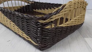 Поднос из бумажной лозы и дном из ДВП/Newspaper weaving