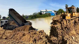 Update Starting Project Filling of DumpTruck TRAGO  Transport Soil With Bulldozer Push Soil In Water