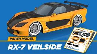 Paper Craft | How to make RX-7 Veilside paper car model | RX-7 Veilside sport car | Tokyo Drift