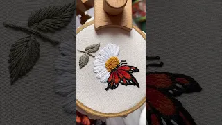 Flower and butterfly embroidery #embroidery #youtubeshorts #art #viral #shorts