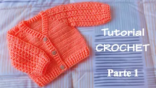 Saquito abierto, Jersey, Chambrita para Bebe a Crochet  Parte 1 de 2