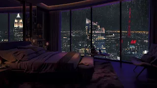 24Hrs🎶 Fall Asleep Instantly with Calming Rain Sounds - 🎧 Cozy Bedroom With City View - Rain ASMR