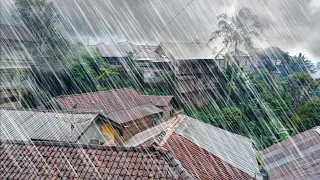 Heavy rain in my village, Beautiful Indonesian hill village, The sound of rain to sleep