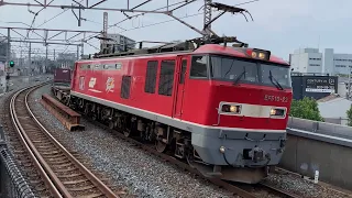 【4K】おおさか東線 EF510-22+コキ22両編成 コンテナ貨物列車 鴫野駅通過