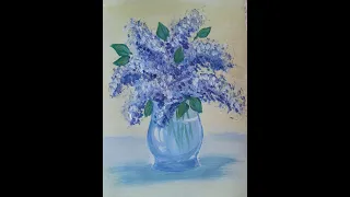 Рисуем сирень в вазе легко с помощью мятой бумаги. Draw lilac with children.