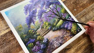 Purple Canopy | Jacaranda Tree Acrylic Landscape Painting | Time-Lapse
